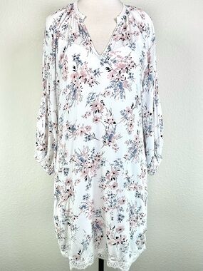 Michael Stars Floral Boho Tunic Dress Lace Hem Peasant Top Cottagecore Small